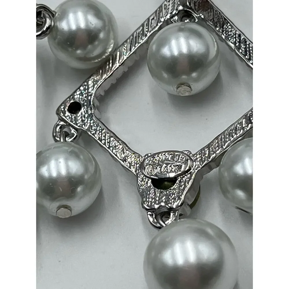 Kenneth‎ Jay Lane White Pearl Crystal Silver Tone Chandelier Clip Earrings New - Picture 10 of 14